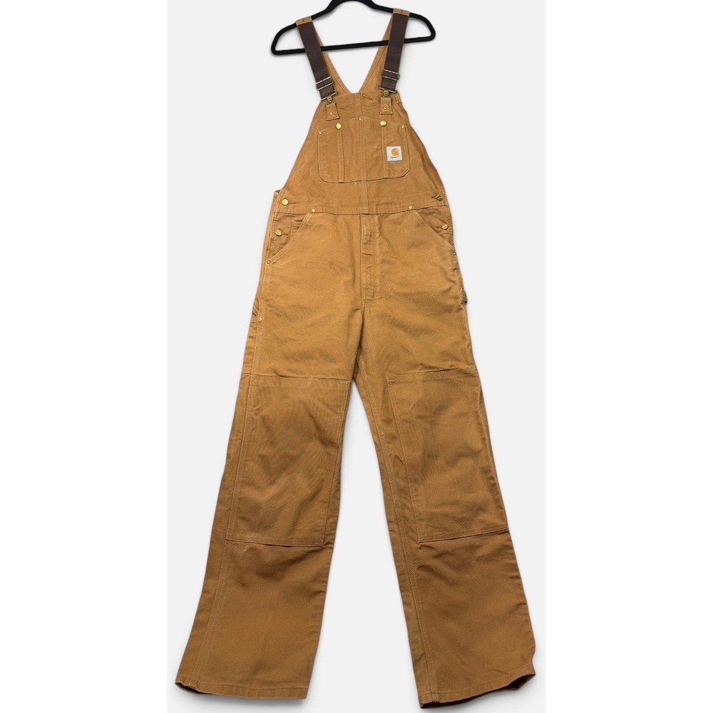 Carhartt Overalls Mens FITS 36x32.5 Brown R01 BRN Duck Bib Double Front Workwear